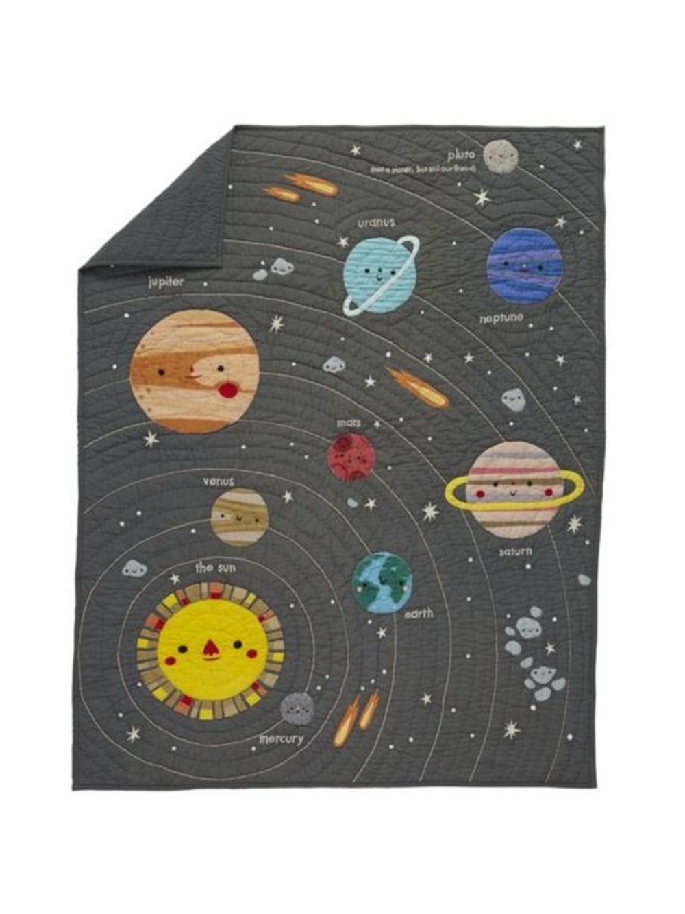 Solar System Kids Quilt - Dark Gray Planet Print Crate & Barrel